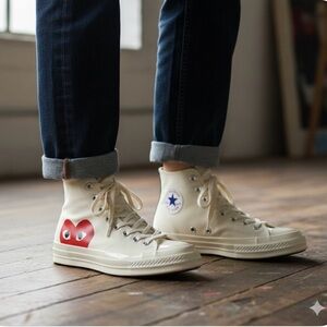Comme des Garcons PLAY Converse Chuck 70 High Top White Red Heart Sneakers 6M 8W